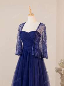 Nuovo elegante scialle in rete decorato con perline e paillettes e abito in rete senza spalline, con scialle incluso, abito da sera, da cerimonia, da matrimonio, per occasioni formali