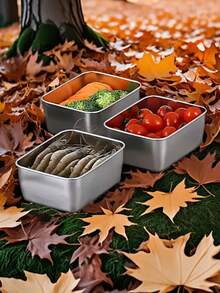 Recipiente de almacenamiento de alimentos de acero inoxidable con tapa abatible, tarro hermético para cocina, a prueba de fugas y apilable, adecuado para almacenamiento en la cocina, campamento al aire libre, reuniones familiares, oficina y escuela - Multicolor - Ver 3