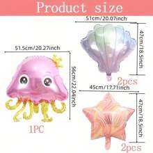 5pcs Sea Life Theme Foil Balloon Set, 3 Different Shapes (Jellyfish + Seashell + Starfish), Suitable For Decorating Ocean Party, Birthday, Event, Diving Party, Summer Party, Indoor Atmosphere, Fantasy Theme Party