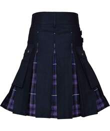 Men's Pleated Scottish Kilt With Plaid Pattern Knee-Length, Perfect For Spring & Summer Casual Wear, Casual Wear Kilt | Plaid Pattern Skirt | Glossy Texture Finish - 紫色 - 查看 2