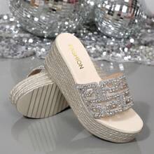 Sandalias de plataforma con suela gruesa y lazo para mujer, sandalias casuales de punta abierta para playa y exteriores