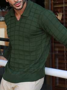 TRICOT DE LUXO Knitted Sweater Men's Cold Weather Polo Collar Detailed Chic High Quality Autumn Winter Long Sleeve - 軍綠色 - 查看 2