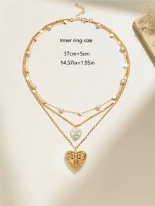 1pc Fashionable Multi-Layered Love Pendant Necklace. Simple And Advanced Hollow Design. Suitable For Daily Wear And Party Wear. An Excellent Friendship Gift For Girlfriends. - Gold - View 4