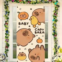 2D Door Banner, 1 Cute Capybara 2D Door Banner Curtain - Party Background, With Cute Brown Capybara Design, Perfect For Home Decoration And Christmas Celebrations, Holiday Decorations | Whimsical Themes | Carefully Crafted Birthday Decorations Tapestry Room Decor Flag Party Decorations