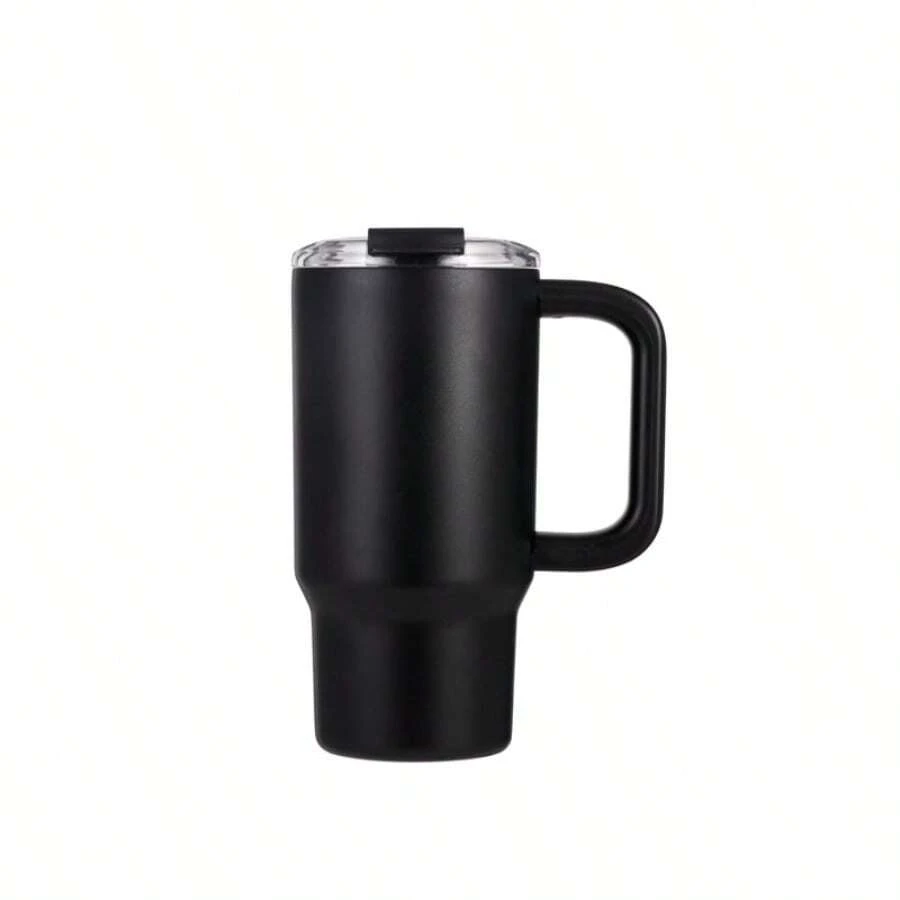Vaso térmico de acero inoxidable de doble pared de 18 onzas líquidas con asa y tapa abatible color negro - espliego - Ver 1