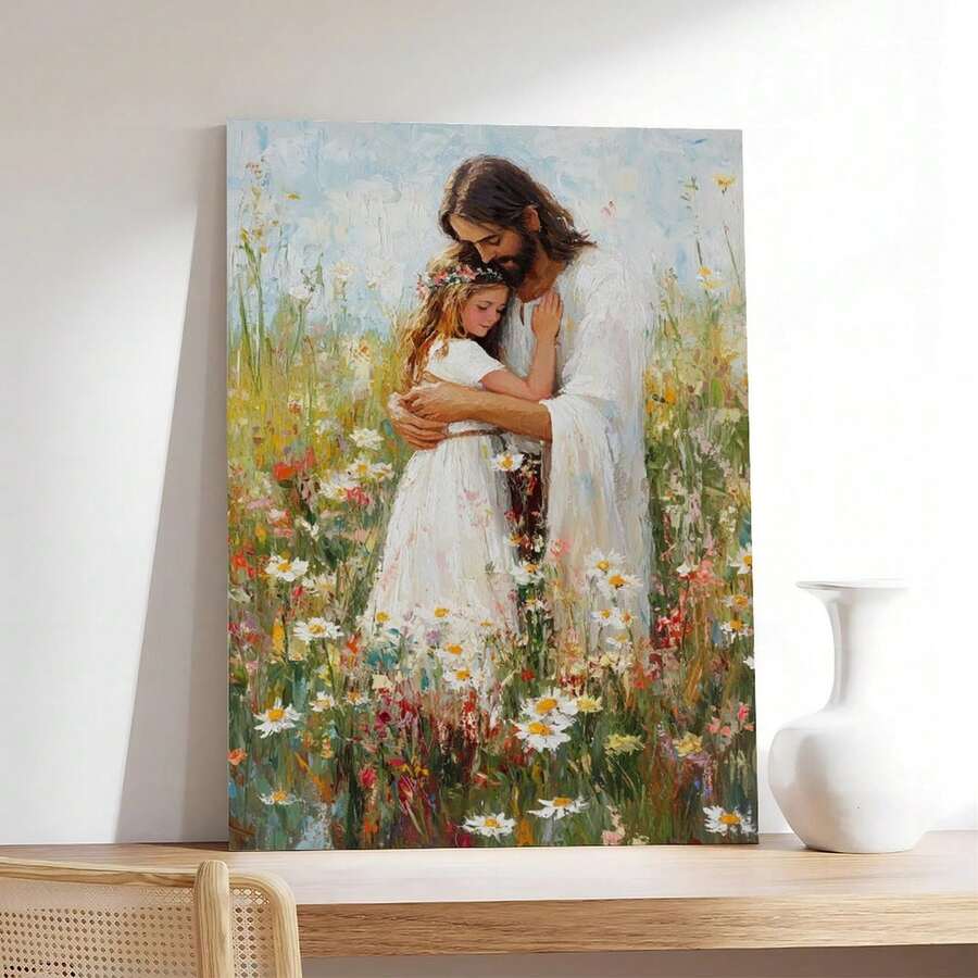 Christian Wall Art Jesus Hugging Woman Painting Poster Jesus Art LDS Prints Bible Art Jesus With Woman Jesus Wall Art Christian Canvas Poster - Beige - View 1