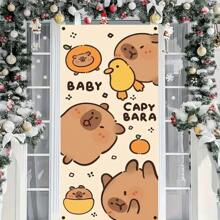 2D Door Banner, 1 Cute Capybara 2D Door Banner Curtain - Party Background, With Cute Brown Capybara Design, Perfect For Home Decoration And Christmas Celebrations, Holiday Decorations | Whimsical Themes | Carefully Crafted Birthday Decorations Tapestry Room Decor Flag Party Decorations