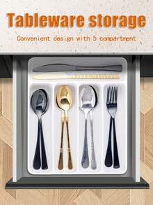 1 件厨房抽屉整理器餐具托盘，可调节分隔隔间，用于存放餐具、刀、叉、勺子，橱柜存储，厨房储物用具，房间装饰，适用于厨房、餐厅、派对、露营、户外、聚会、送给朋友、家人的礼物、返校用品 - 餐具收納盒 - 查看 5