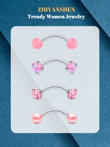 16g Eyebrow Rings Rook Earring Rook Piercing Jewelry Vertical Labret Lip Jewelry Pink Opal Stainless Steel Bridge Eyebrow Piercing Jewelry For Women Men Slivery Black Curved Barbell