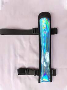 1 Stück Hologramm Handventilator Tasche mit verstellbarem Riemen, neue Kung Fu Tai Chi Fächer Tasche, Oberschenkeltasche, silber-schwarzer Blitz rosa Outdoor Sport Aktivität Tasche, Musikfestival große Karnevalsparty reflektierende Laser scharfe Tanzfächertasche, tragbare verstellbare faltbare Fächertasche, stilvoller Partyzubehör für Frauen, reflektierendes irisierendes Design, geeignet für Fanpartys, Discotanz, Heimdekoration und viele Anlässe