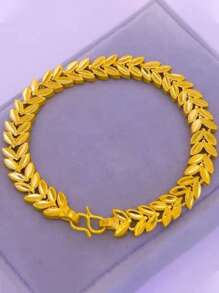 1pc Brass 24K Gold Plated Middle Eastern Style Wheat Ear Bracelet, Great Gift For Mothers And Girlfriends