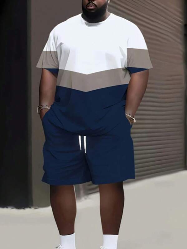 2pcs/Set Plus Size Casual Sports Short Sleeve T-Shirt And Shorts Set, Comfortable Daily Outfit