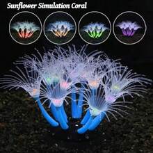 1pc Silicone Realistic Sunflower Shaped Coral, Aquarium Landscape Decor, Glow-In-The-Dark Artificial Coral, 6.3 Inch Base, Suitable For Fish Tank Decoration - Multicolor - View 3