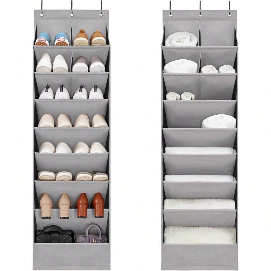 2 Pack Minimalist Grey Over The Door Shoe Organizer With 10 Pockets Hanging Closet Storage Rack For Shoes Sneakers Accories - Grey - View 1