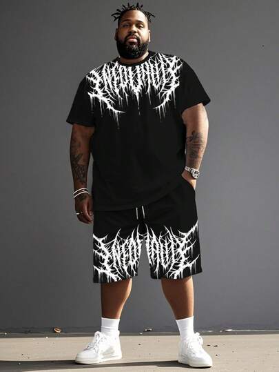 Chándal con estampado de metal de descarga eléctrica de estilo hip hop callejero para hombres de talla grande
