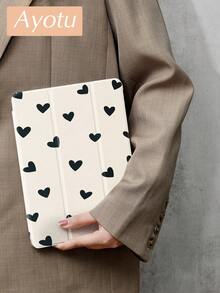 Ayotu 可爱心形印花 iPad 10.2 保护壳，兼容 iPad 9/8 (2021/2020)，兼容三星 Tab A8 10.5，兼容华为 MatePad 10.4 - 磁性自动唤醒/睡眠，手写笔支架，轻巧 - 彩色 - 查看 3