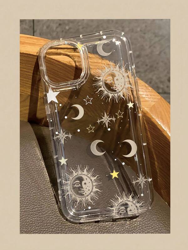 Funda de teléfono transparente con estampado de sol y luna compatible con 11/12/13/14/15 &Pro/Plus/Pro Max, 7/8/X/XS/XR/11 Pro/12 Pro/13 Pro/14 Pro, 6/6S/7/8/SE, Galaxy A54/A14/A12/A13/A15/A32/A33/A24/A52S, Galaxy S20/S21/S22/S23