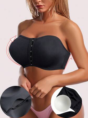 1 Pc Strapless Bra Woman Front Closure Bras Wireless Brasieres Women Front Hook Push Up Underwear Removable Chest Cushion Invisible Lingerie