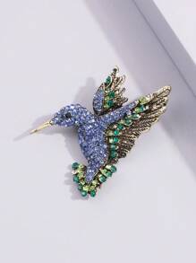 1 pieza Broche de aleación con incrustaciones de strass con forma de pájaro, pin único con diseño de animal, accesorio de moda