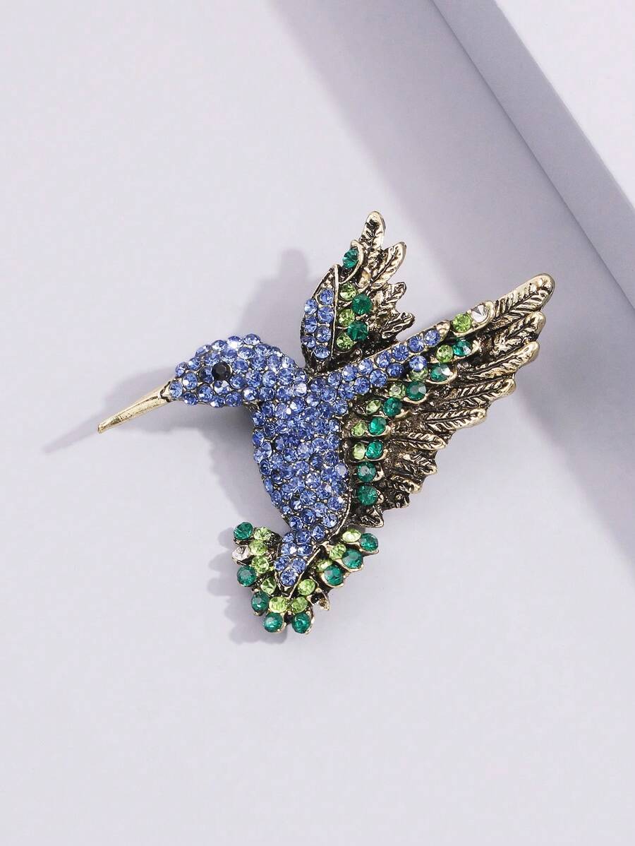 1 pieza Broche de aleación con incrustaciones de strass con forma de pájaro, pin único con diseño de animal, accesorio de moda