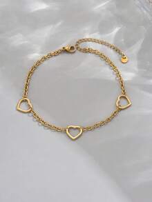 LIEBEIRIS 1pc 18K Gold Plated Hollow Heart Stainless Steel Anklet, Simple Design For Women, Suitable For Daily Wear And Gift