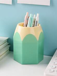 1pc Pencil Holder, Pencil Shaped Pen Holders Container, Pencil Storage Organizer Rack, Plastic Multi-Functional Desktop Organizer Makeup Brush Pot Vase Cute Stationery For School, Office, Home, Dormitory(Purple) Back To School - Purple - View 26