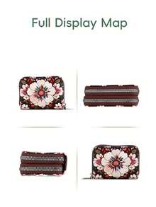 Women's Card Holder With 12 Card Slots, 4 Cash Compartments And Metal Zipper, Brown Floral Design, Suitable For Travel And Daily Use, Perfect Gift For Special Occasions For Women Wallet Mini Wallet Purse Wallet Card Wallet - Brown - View 10