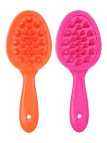 Cepillo desenredante de color caramelo en 1/2 piezas - Cepillo desenredante y cepillo de champú de mango largo con cerdas suaves de silicona para un masaje relajante del cabelludo, perfecto para uso diario en cabello húmedo o seco, adecuado para todo tipo de cabello incluyendo rizado y grueso