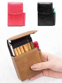 1pc PU Leather Cigarette Case With Lighter Holder Tobacco Pouch Best Gift For Men Women Exquisite And Convenient For Carrying Fashion Items Out, Smoking Accessories, Cigarette Storage, Sigaretten Doos