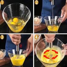 Batidor de huevos semiautomático de acero inoxidable, batidor de huevos semiautomático de acero inoxidable, batidor de huevos de acero inoxidable - Batidora manual portátil para huevos y crema, apta para repostería interior/exterior, segura para alimentos - 1 pieza 9,68 pulgadas - Ver 5
