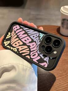 Letter Embossed Shock-Absorbing Thick Simple Fashionable Black Phone Case Compatible With IPhone 16/15, Colorful Painting IPhone 15 Pro Max, Apple IPhone 13/14 Pro, Soft Protective Cover For IPhone XS/XR/7P/8P/12/13/14 Pro Max Waterproof Anti-Fall Scratch Resistant