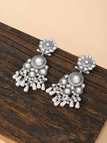 Pendientes con colgante de perla falsa con forma de lágrima, joyería de estilo retro con incrustaciones de strass, adecuada para uso diario, bodas y fiestas de mujeres