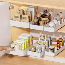 Organizer estraibile per mobiletti - Cassetti scorrevoli extra forti con pellicola adesiva per stoccaggio in cucina e mobiletti, design in plastica bianca multicomparto per spezie, utensili e stoviglie, per mobiletti da cucina