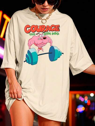 Camiseta Oversized Academia Treino Estampada Cão Coragem Maromba REF 7210