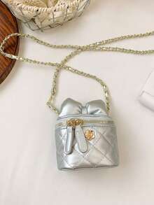 Fashionable Bowknot Girls' Mini Chain Crossbody Bag - Silver - View 4