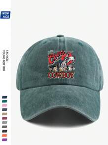1pc Adjustable Classic Western Cowboy Logo Baseball Cap, Retro , , Suitable For Outdoor Travel, Camping, Sun Shading, Party, Hip-Hop, Dad, Trucker, Polo Ball Cap, Summer