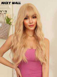NICKY WALL 28 Inch Beige Blonde Long Curly Synthetic Wig For Women Natural Looking Soft Heat Resistant Wigs Girls Wavy Wigs For Daily Party Cosplay Use