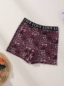 3 PCS Women's High Waist Boxer Shorts Sexy Leopard Print Panties Seamless Letter Belt Briefs Tummy Control &Butt Lifter Stretch Sporty Underwear