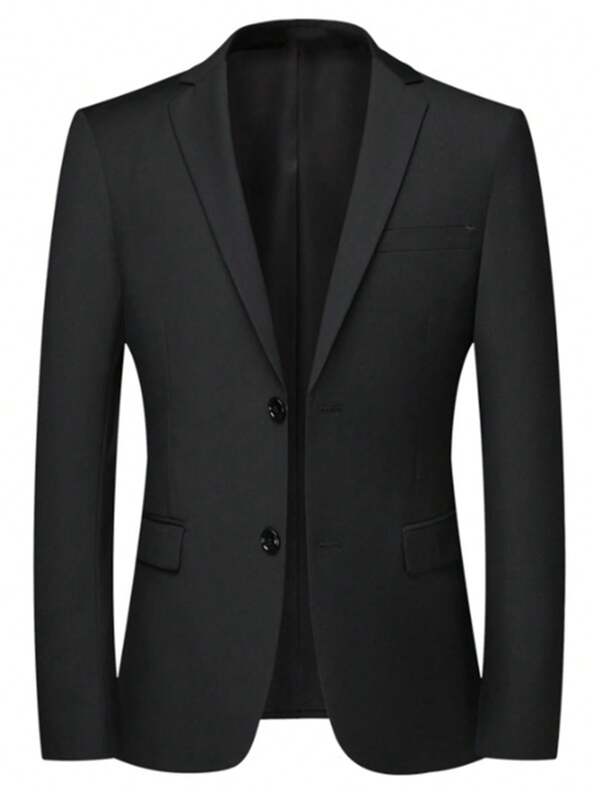 2-Button Men's Casual Solid Color Blazer, Fashionable Small Suit Jacket For Middle-Aged Business Formal Wear