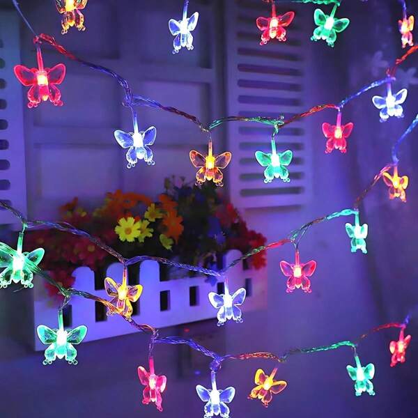 Luzes LED movidas a energia solar, luzes de corda em formato de borboleta, luzes de decoração para acampamento ao ar livre, decoração de luzes de fada para festa no jardim na varanda, adequadas para decoração de aniversários, casamentos e feriados