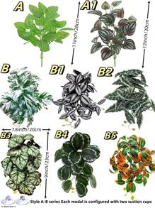 Reptile Plants For Terrariums, Amphibian Habitat Decorations, Artificial Hanging Plants With Suction Cups, Artificial Plants For Gecko Color-Changing Dragon Snake Turtle Tank Accessories