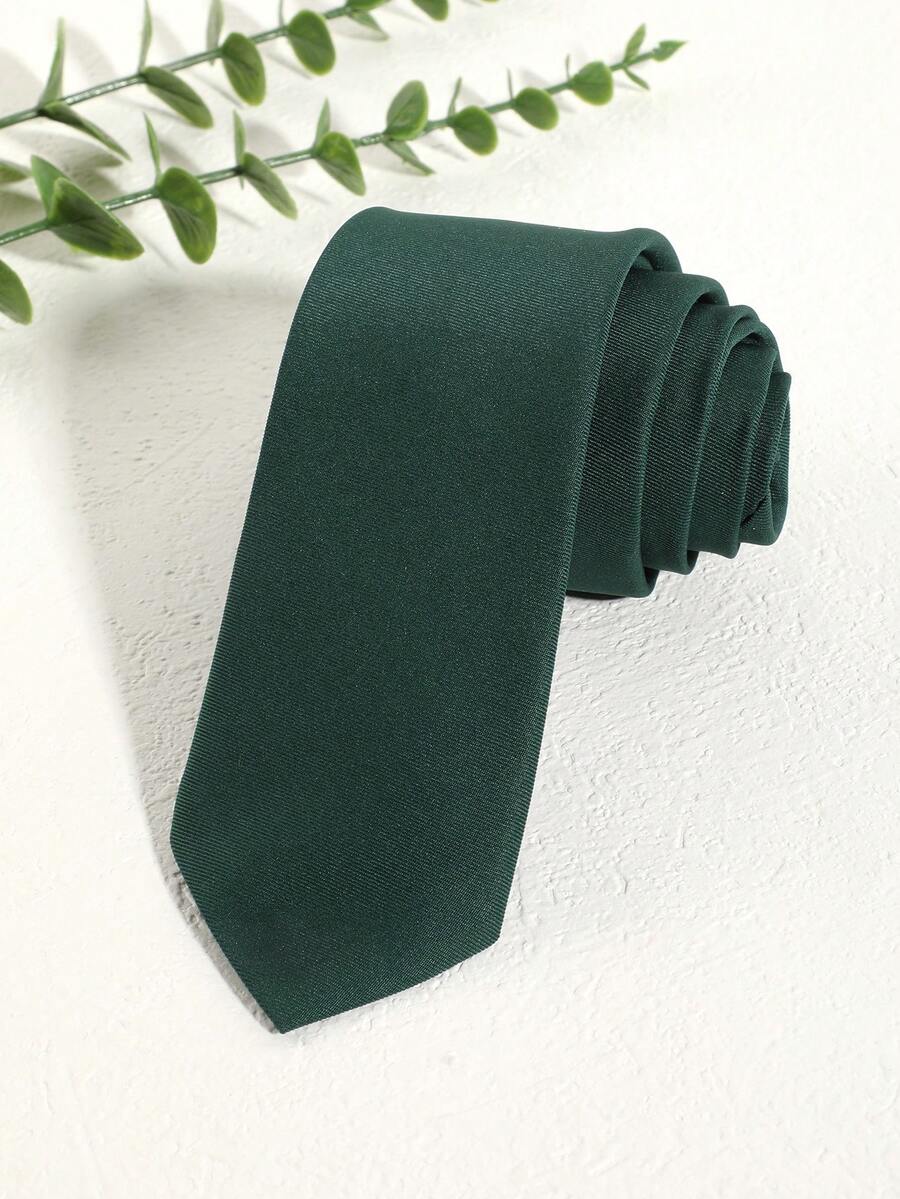 1pc Men Solid Dark Green Striped Textured Casual Necktie, Suitable For Business, Wedding, Daily Use, School Men Necktie - Dark Green - View 1