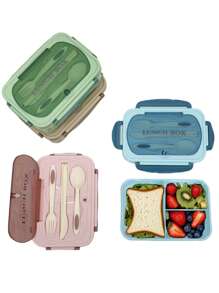 1pc 1200ml Bento Lunch Box With Cutlery Set And Leak-Proof Lid, 3 Compartment Food Containers Suitable For Adult Men And Women, For Camping, Meal Prep, School Supplies, Back To School, Kitchen, Christmas Gifts (Cutlery, Lunch Box And Storage Bag Included)