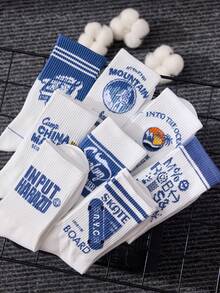 4/8 双男士蓝白中筒袜，时尚情侣篮球袜，情人节礼物袜，适合所有季节的中筒袜，秋季