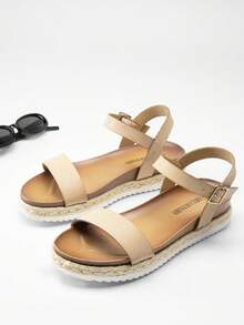 Women's Wedge Sandals Low Heel One-Strap Ankle Strap For Dress Vacation, Wedding,Beach Commuting Summer Flat Sandal   Apricot Shoes - 杏色 - 查看 5