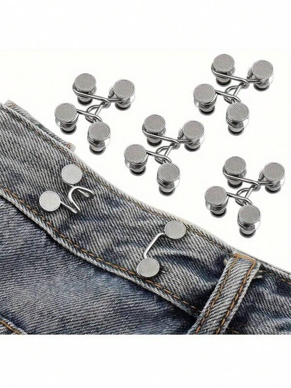 6pcs Adjustable Denim Jeans Buckle Set, Seamless Metal Waist Clips For Women, Snug Fit Design, Multi-Functional Grey Buckle Set