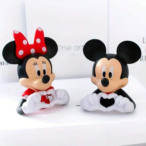 Disney 1/2pcs Disney Authorized Cartoon Character Figurine Statue, Romantic Mickey & Minnie Art Decor Style Plastic Collectible, Perfect For Wedding Decor, Valentine's Gift, Home & Car Display, Ideal Holiday Present