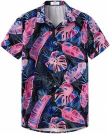 Hawaiian Shirt For Men - Funny Vacation Tropical Beach Shirts Short Sleeve Button Down Summer Clothes With Pockets Summer Short Sleeve Tropical Casual Clothing - 紫色 - 查看 1