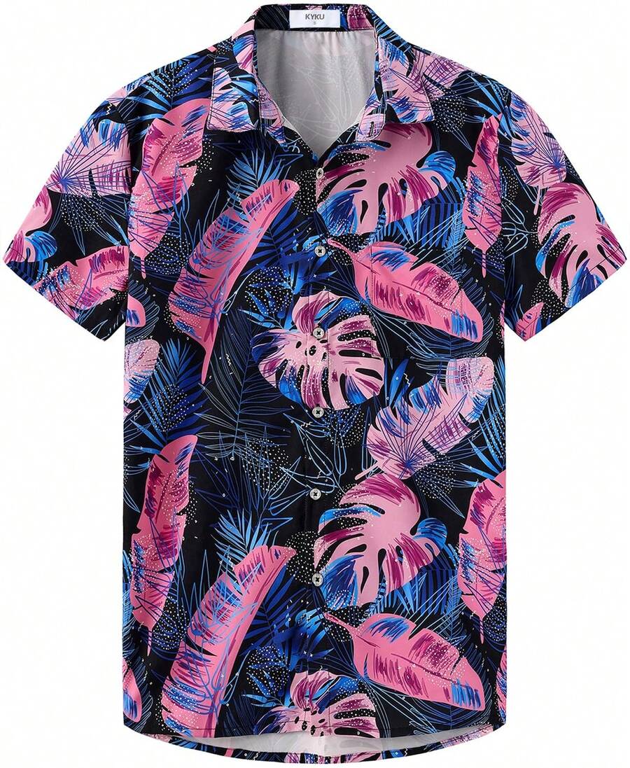 Hawaiian Shirt For Men - Funny Vacation Tropical Beach Shirts Short Sleeve Button Down Summer Clothes With Pockets Summer Short Sleeve Tropical Casual Clothing - 紫色 - 查看 1