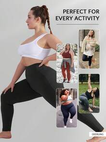 Plus Size Women High Waist Opaque Tummy Control Skinny Leggings With Pockets, High Waisted Workout Running Tight Pants With Pockets - Black - View 8